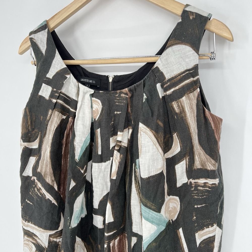 Lafayette 148 New York Womens‎ Brown Print Linen Shift Dress Sz 4 - Picture 8 of 15